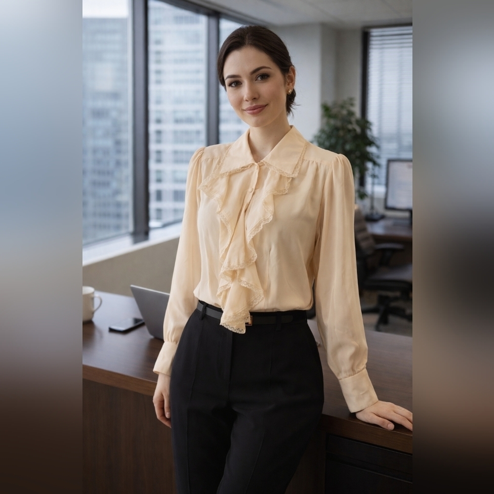 Metrostyle Cream Ruffle Front Blouse